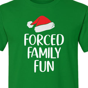 Forced Family Fun Christmas T-Shirt, Santa Hat Graphic for Holiday Gatherings