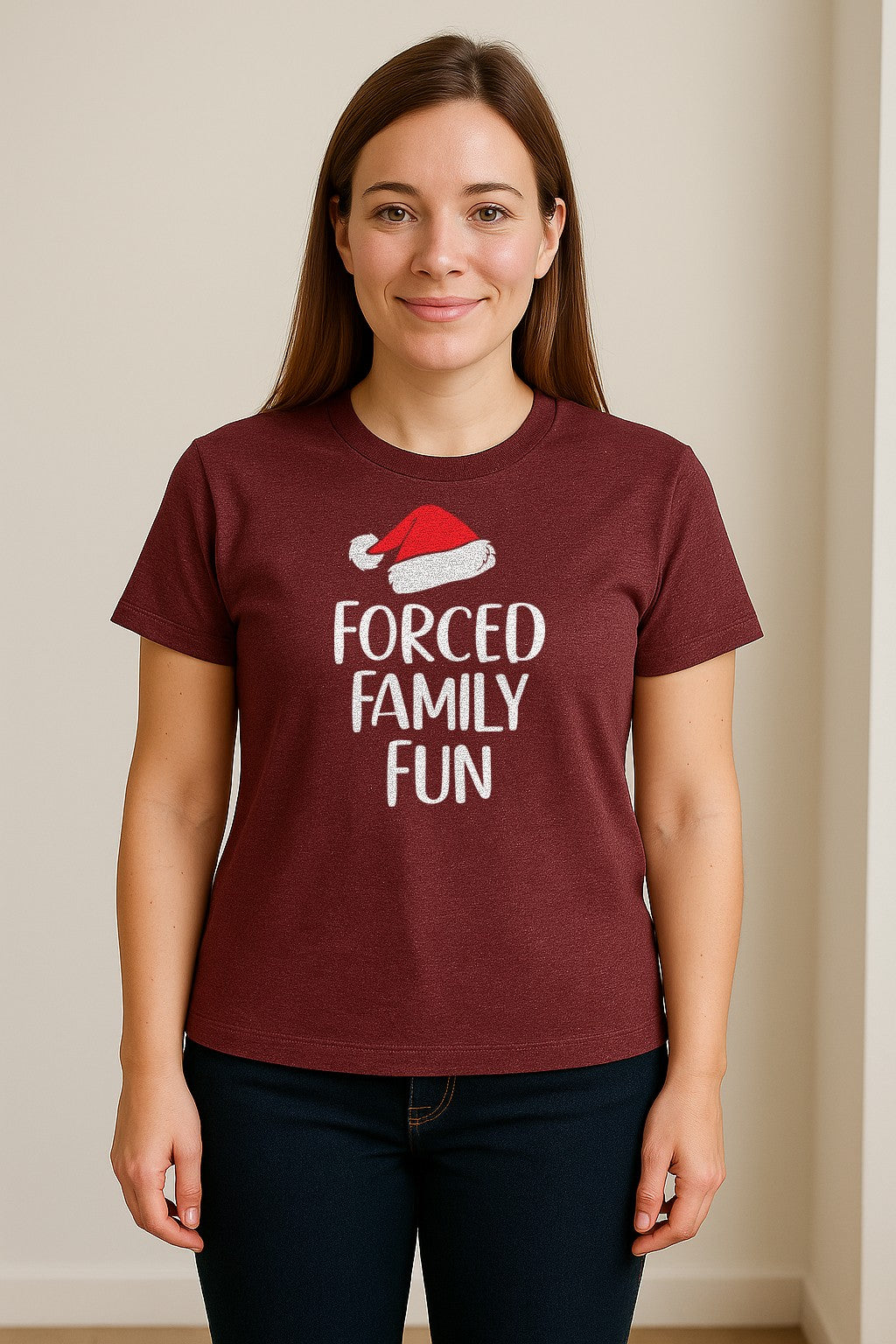 Forced Family Fun Christmas T-Shirt, Santa Hat Graphic for Holiday Gatherings