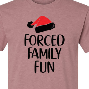 Forced Family Fun Christmas T-Shirt, Santa Hat Graphic for Holiday Gatherings