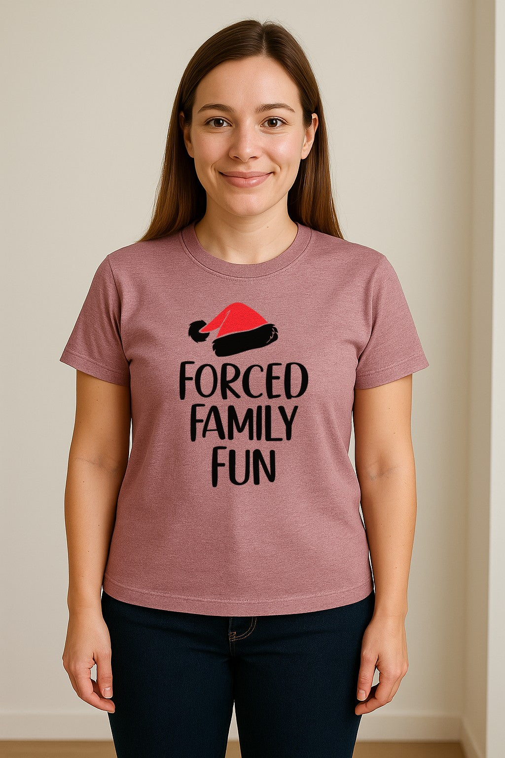 Forced Family Fun Christmas T-Shirt, Santa Hat Graphic for Holiday Gatherings