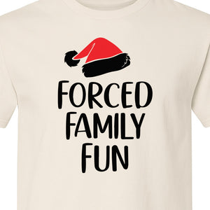 Forced Family Fun Christmas T-Shirt, Santa Hat Graphic for Holiday Gatherings