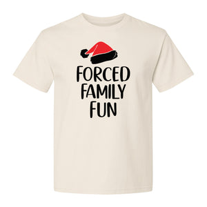 Forced Family Fun Christmas T-Shirt, Santa Hat Graphic for Holiday Gatherings