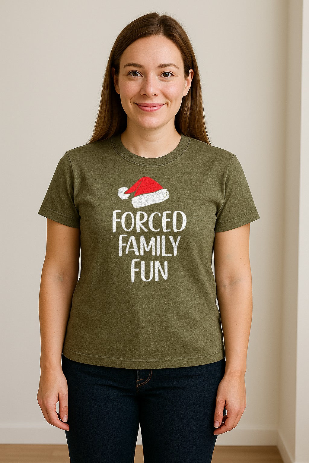 Forced Family Fun Christmas T-Shirt, Santa Hat Graphic for Holiday Gatherings