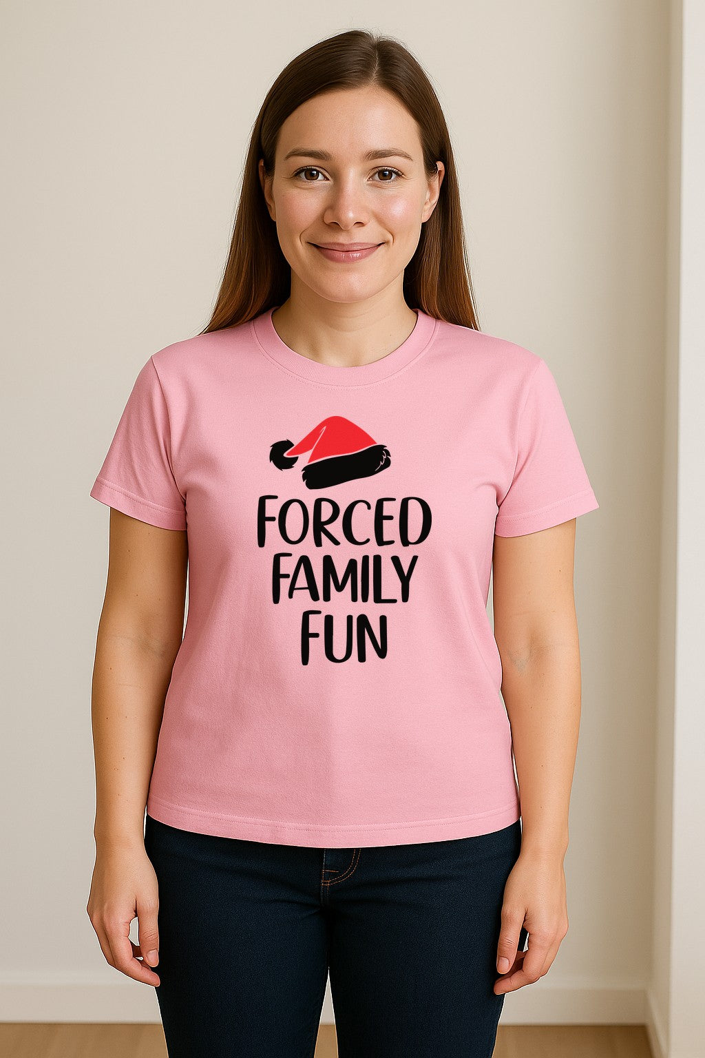 Forced Family Fun Christmas T-Shirt, Santa Hat Graphic for Holiday Gatherings