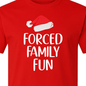 Forced Family Fun Christmas T-Shirt, Santa Hat Graphic for Holiday Gatherings