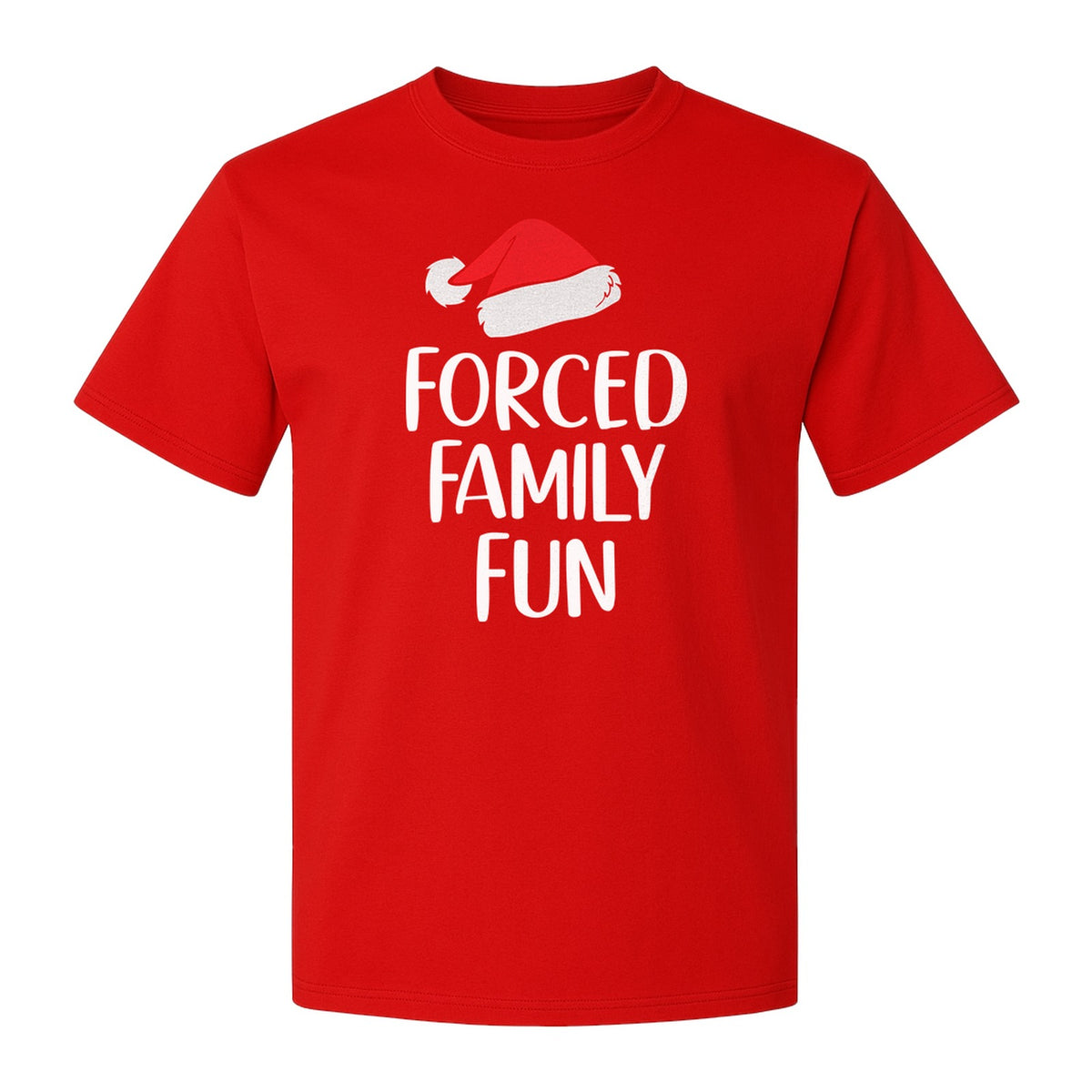 Forced Family Fun Christmas T-Shirt, Santa Hat Graphic for Holiday Gatherings