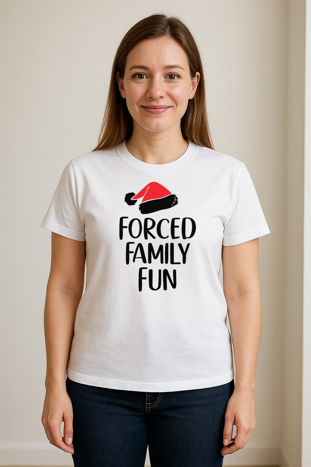 Forced Family Fun Christmas T-Shirt, Santa Hat Graphic for Holiday Gatherings