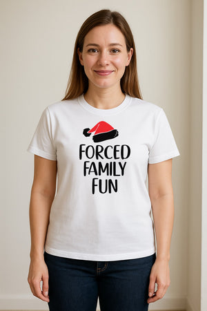 Forced Family Fun Christmas T-Shirt, Santa Hat Graphic for Holiday Gatherings