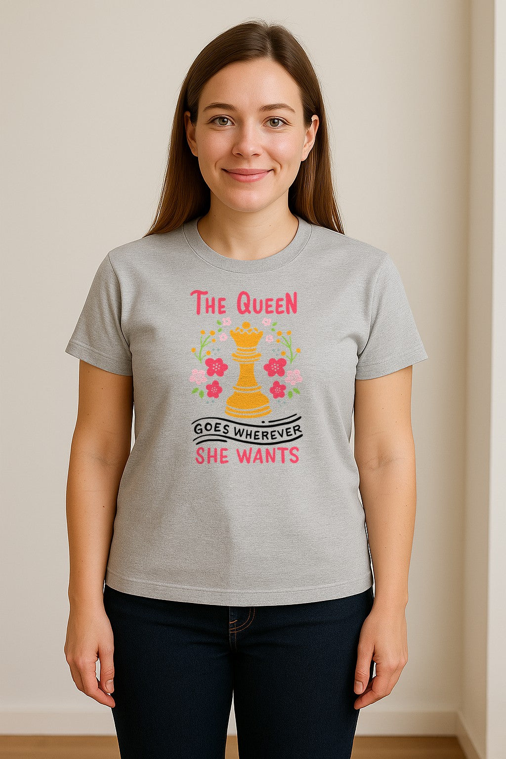 Chess T-Shirt, The Queen Goes Wherever She Wants Floral Design for Women Players and Board Game Fans