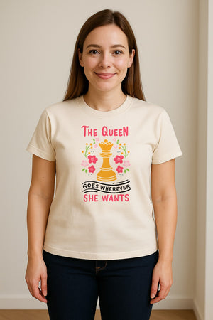 Chess T-Shirt, The Queen Goes Wherever She Wants Floral Design for Women Players and Board Game Fans