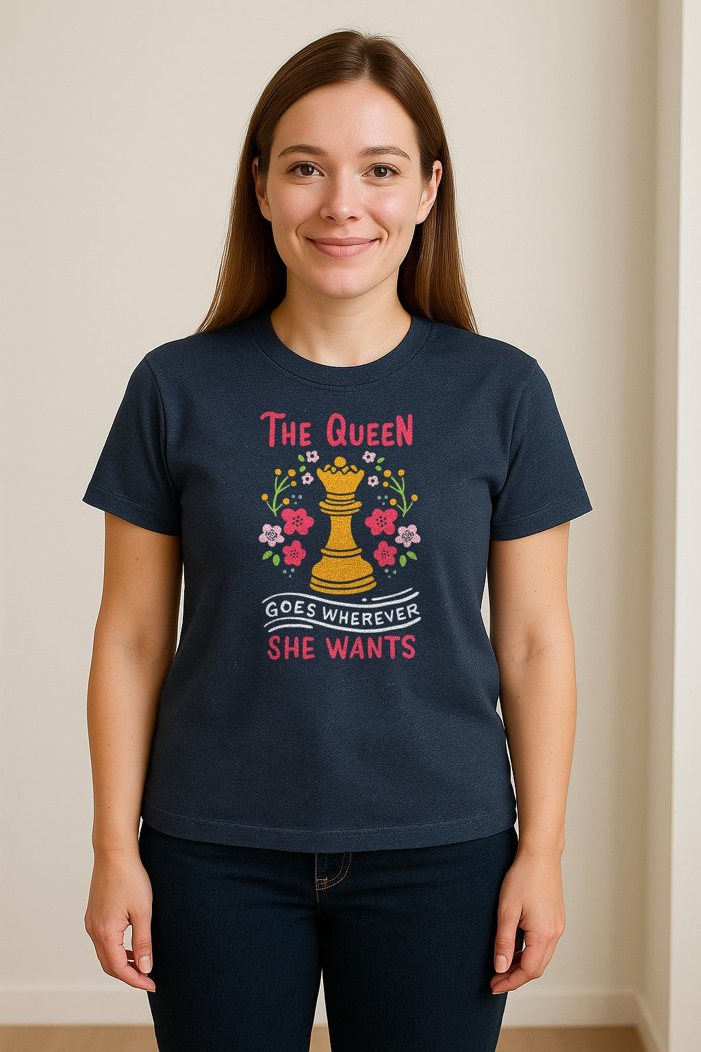 Chess T-Shirt, The Queen Goes Wherever She Wants Floral Design for Women Players and Board Game Fans