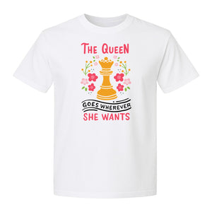 Chess T-Shirt, The Queen Goes Wherever She Wants Floral Design for Women Players and Board Game Fans