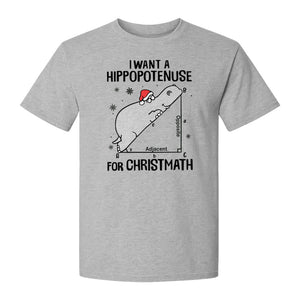 Hippopotenuse Christmas T-Shirt, Funny Math Hippo in Santa Hat for Teachers and Geometry Fans