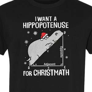Hippopotenuse Christmas T-Shirt, Funny Math Hippo in Santa Hat for Teachers and Geometry Fans