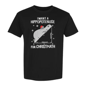 Hippopotenuse Christmas T-Shirt, Funny Math Hippo in Santa Hat for Teachers and Geometry Fans