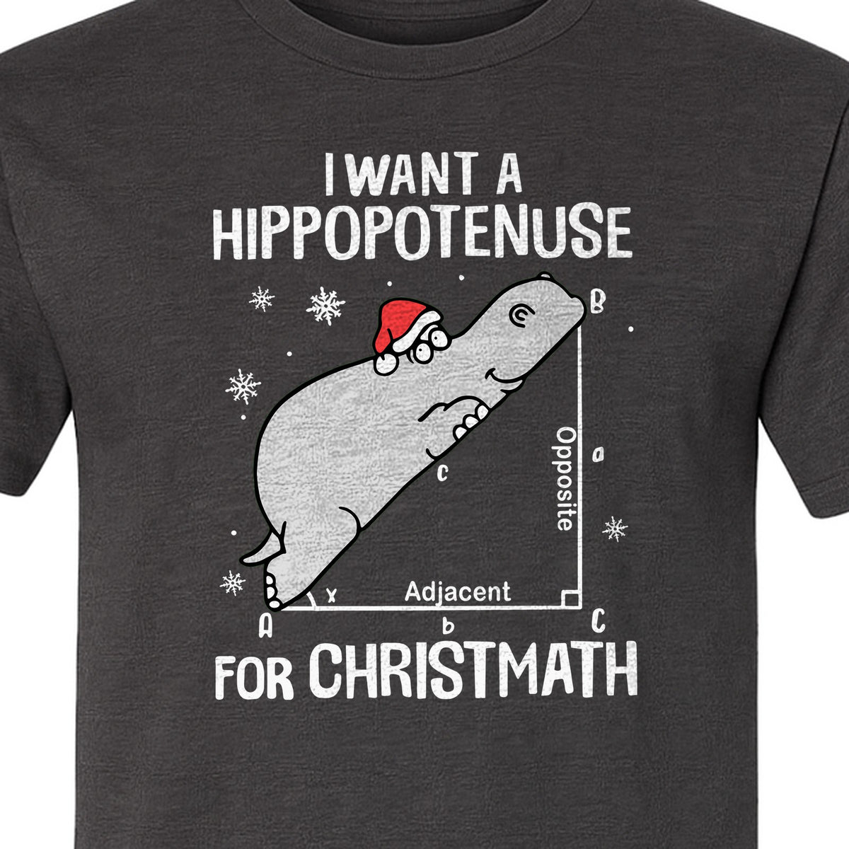 Hippopotenuse Christmas T-Shirt, Funny Math Hippo in Santa Hat for Teachers and Geometry Fans