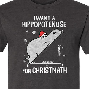 Hippopotenuse Christmas T-Shirt, Funny Math Hippo in Santa Hat for Teachers and Geometry Fans
