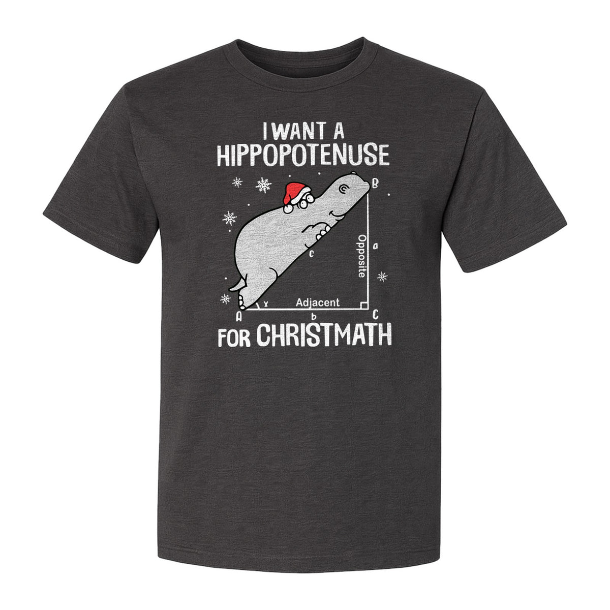 Hippopotenuse Christmas T-Shirt, Funny Math Hippo in Santa Hat for Teachers and Geometry Fans