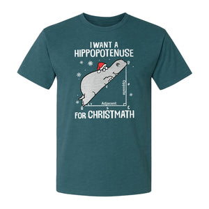 Hippopotenuse Christmas T-Shirt, Funny Math Hippo in Santa Hat for Teachers and Geometry Fans
