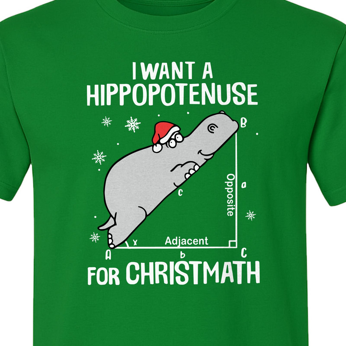 Hippopotenuse Christmas T-Shirt, Funny Math Hippo in Santa Hat for Teachers and Geometry Fans