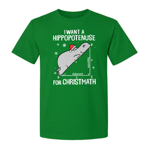 Hippopotenuse Christmas T-Shirt, Funny Math Hippo in Santa Hat for Teachers and Geometry Fans