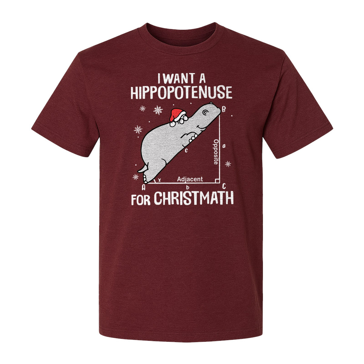 Hippopotenuse Christmas T-Shirt, Funny Math Hippo in Santa Hat for Teachers and Geometry Fans
