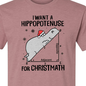 Hippopotenuse Christmas T-Shirt, Funny Math Hippo in Santa Hat for Teachers and Geometry Fans