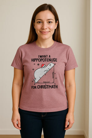Hippopotenuse Christmas T-Shirt, Funny Math Hippo in Santa Hat for Teachers and Geometry Fans