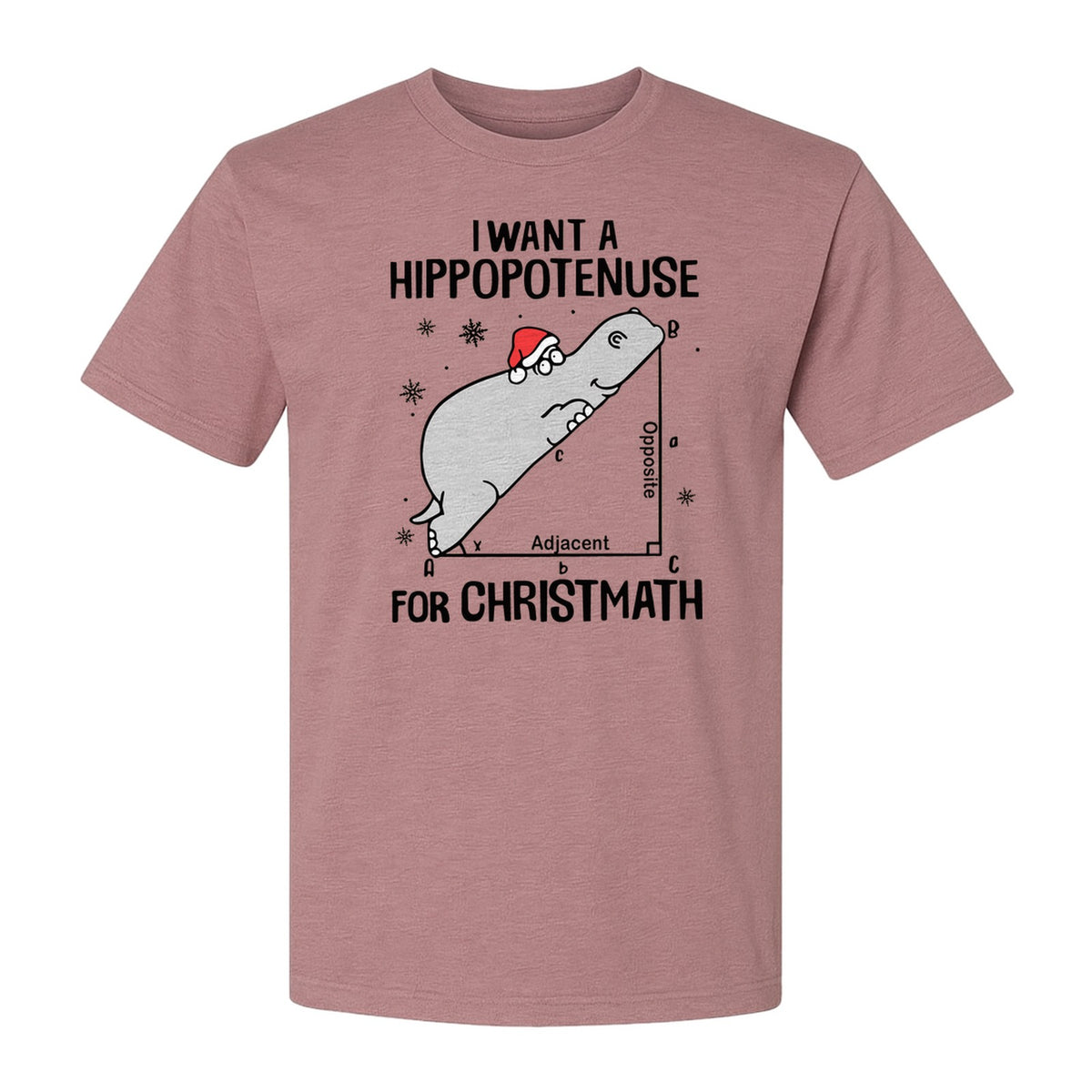 Hippopotenuse Christmas T-Shirt, Funny Math Hippo in Santa Hat for Teachers and Geometry Fans