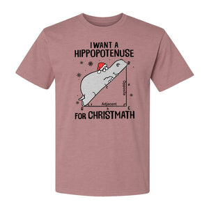 Hippopotenuse Christmas T-Shirt, Funny Math Hippo in Santa Hat for Teachers and Geometry Fans