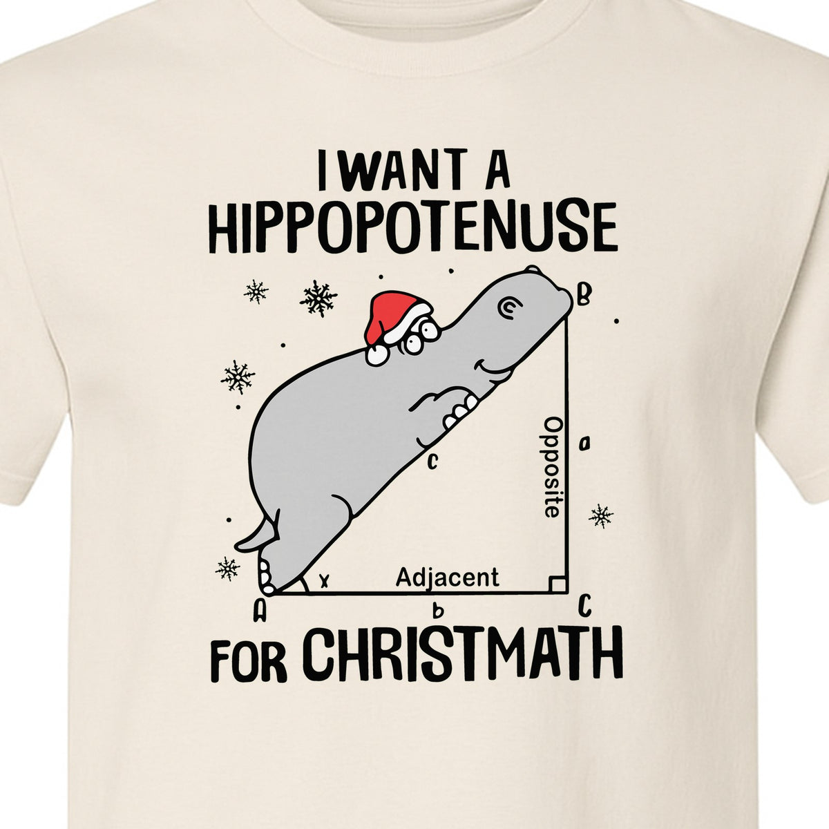 Hippopotenuse Christmas T-Shirt, Funny Math Hippo in Santa Hat for Teachers and Geometry Fans
