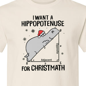 Hippopotenuse Christmas T-Shirt, Funny Math Hippo in Santa Hat for Teachers and Geometry Fans