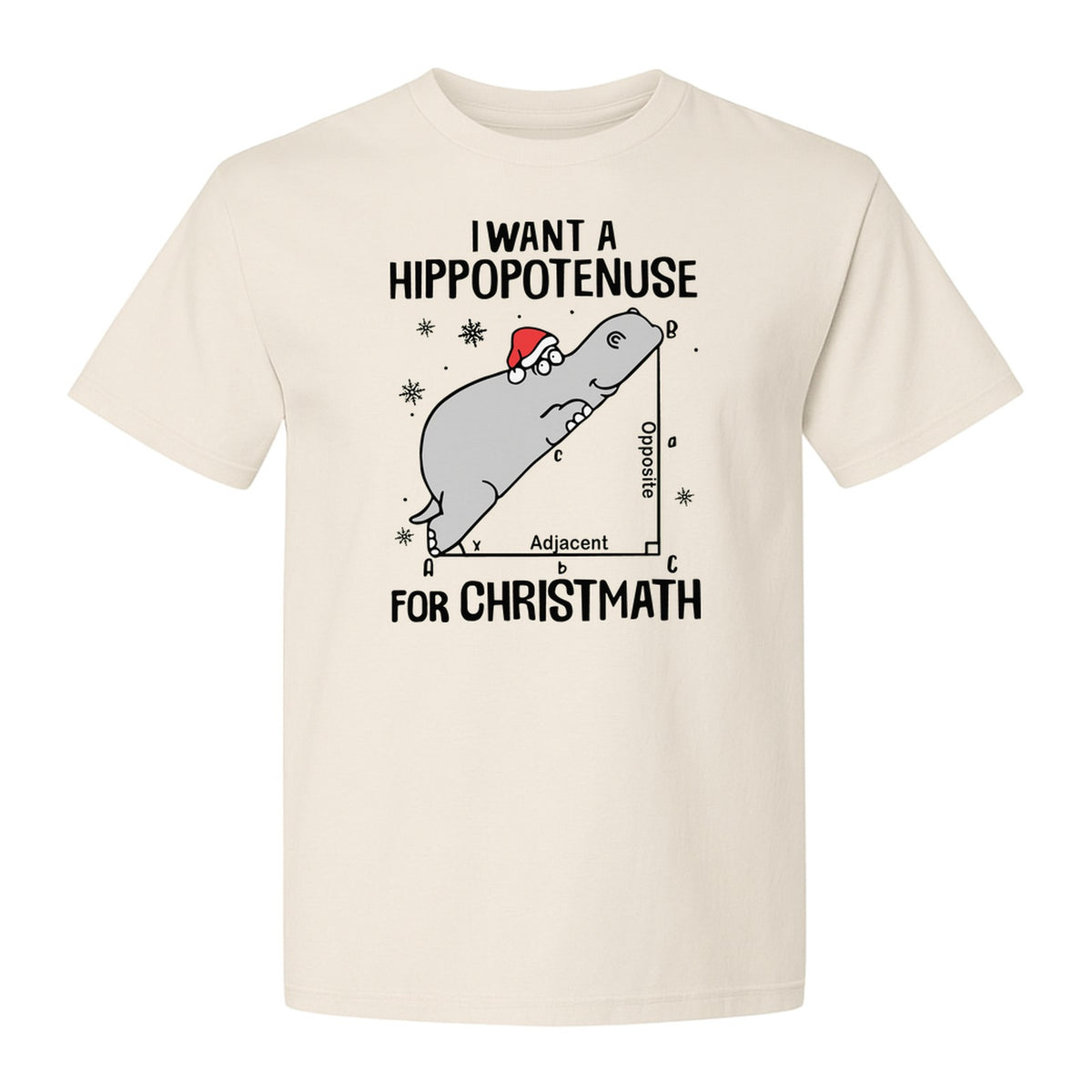 Hippopotenuse Christmas T-Shirt, Funny Math Hippo in Santa Hat for Teachers and Geometry Fans
