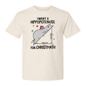 Hippopotenuse Christmas T-Shirt, Funny Math Hippo in Santa Hat for Teachers and Geometry Fans