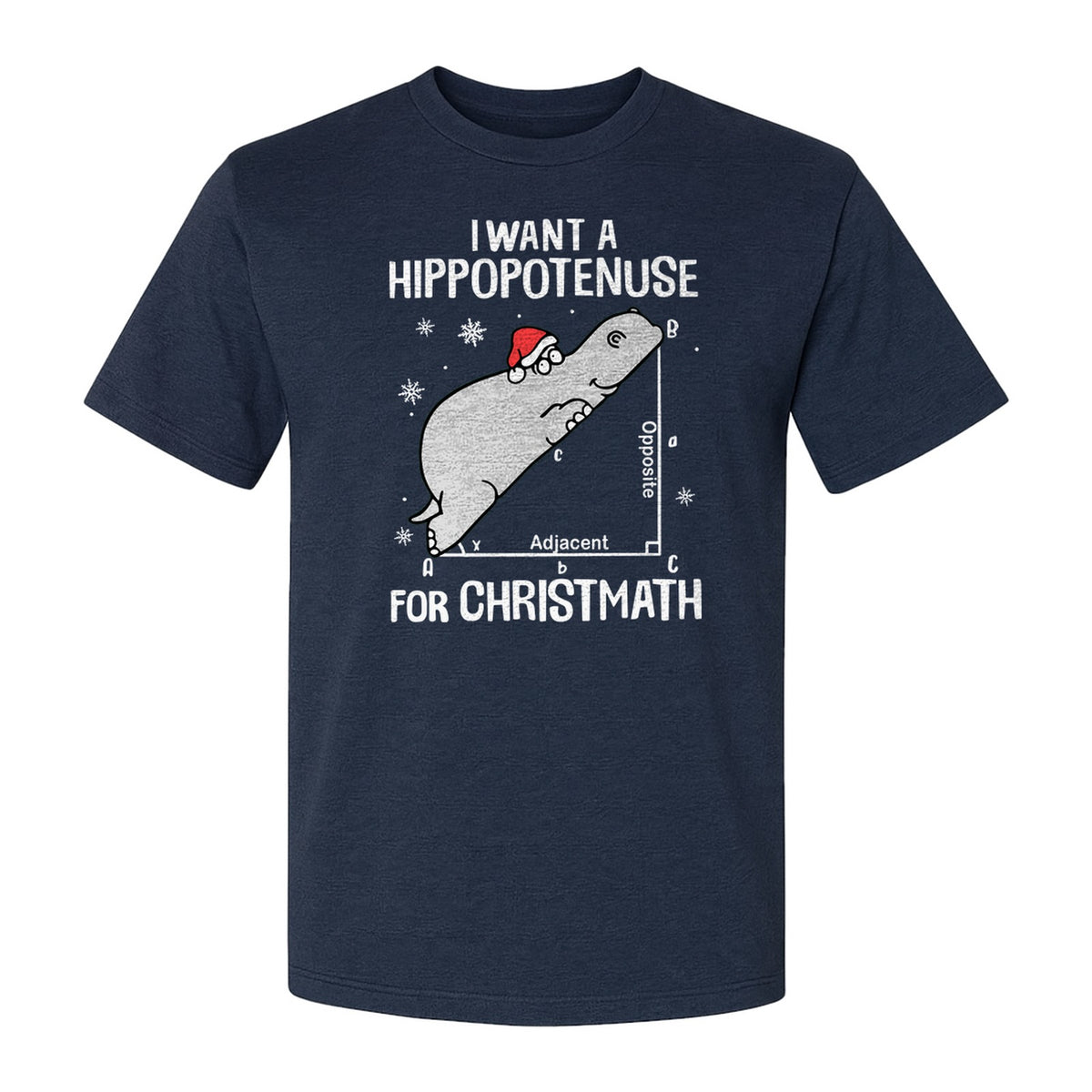 Hippopotenuse Christmas T-Shirt, Funny Math Hippo in Santa Hat for Teachers and Geometry Fans