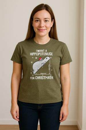 Hippopotenuse Christmas T-Shirt, Funny Math Hippo in Santa Hat for Teachers and Geometry Fans