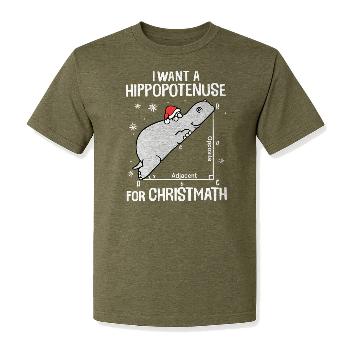 Hippopotenuse Christmas T-Shirt, Funny Math Hippo in Santa Hat for Teachers and Geometry Fans