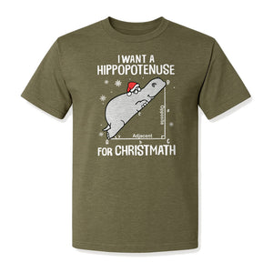 Hippopotenuse Christmas T-Shirt, Funny Math Hippo in Santa Hat for Teachers and Geometry Fans