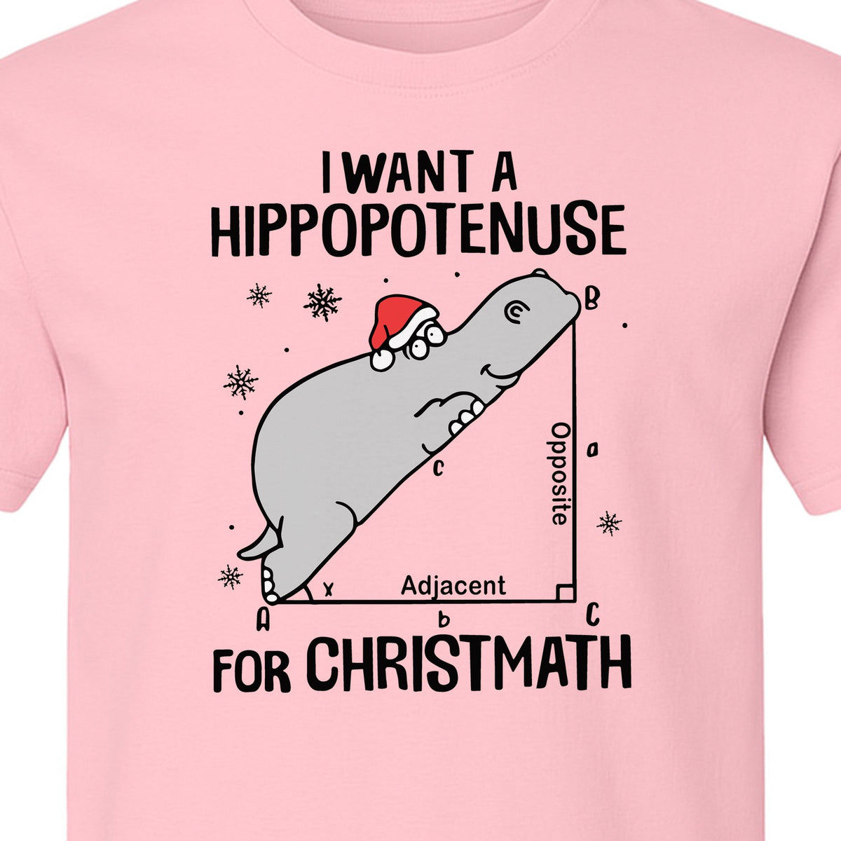 Hippopotenuse Christmas T-Shirt, Funny Math Hippo in Santa Hat for Teachers and Geometry Fans