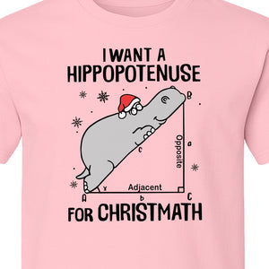 Hippopotenuse Christmas T-Shirt, Funny Math Hippo in Santa Hat for Teachers and Geometry Fans
