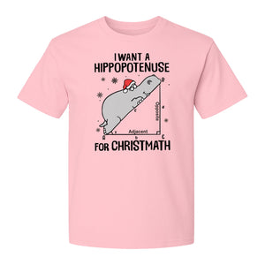Hippopotenuse Christmas T-Shirt, Funny Math Hippo in Santa Hat for Teachers and Geometry Fans
