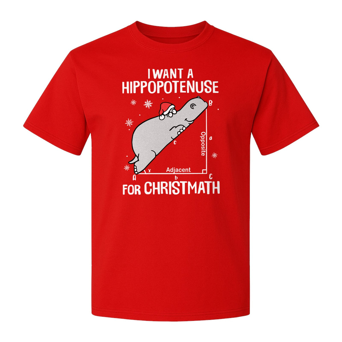 Hippopotenuse Christmas T-Shirt, Funny Math Hippo in Santa Hat for Teachers and Geometry Fans