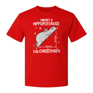 Hippopotenuse Christmas T-Shirt, Funny Math Hippo in Santa Hat for Teachers and Geometry Fans