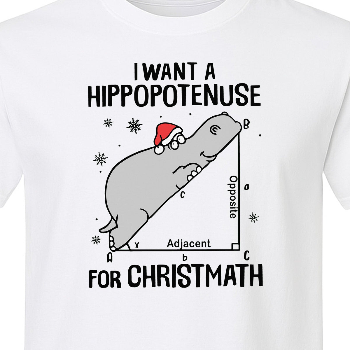 Hippopotenuse Christmas T-Shirt, Funny Math Hippo in Santa Hat for Teachers and Geometry Fans