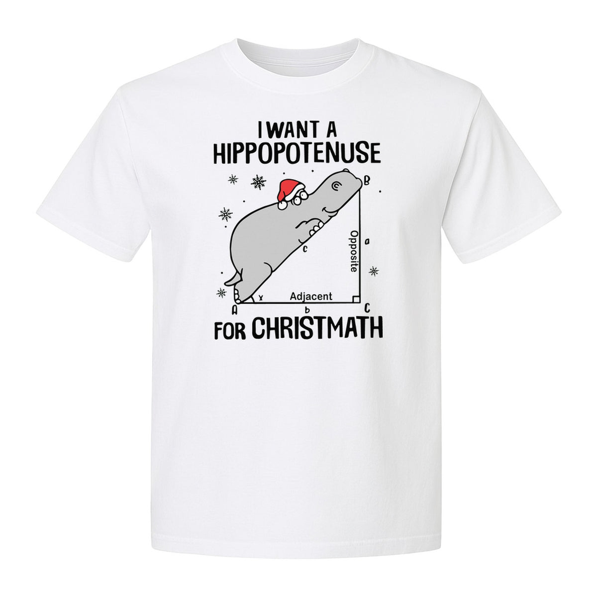 Hippopotenuse Christmas T-Shirt, Funny Math Hippo in Santa Hat for Teachers and Geometry Fans