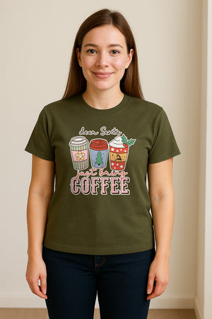Dear Santa Just Bring Coffee T-Shirt, Christmas Holiday Graphic for Caffeine Lovers