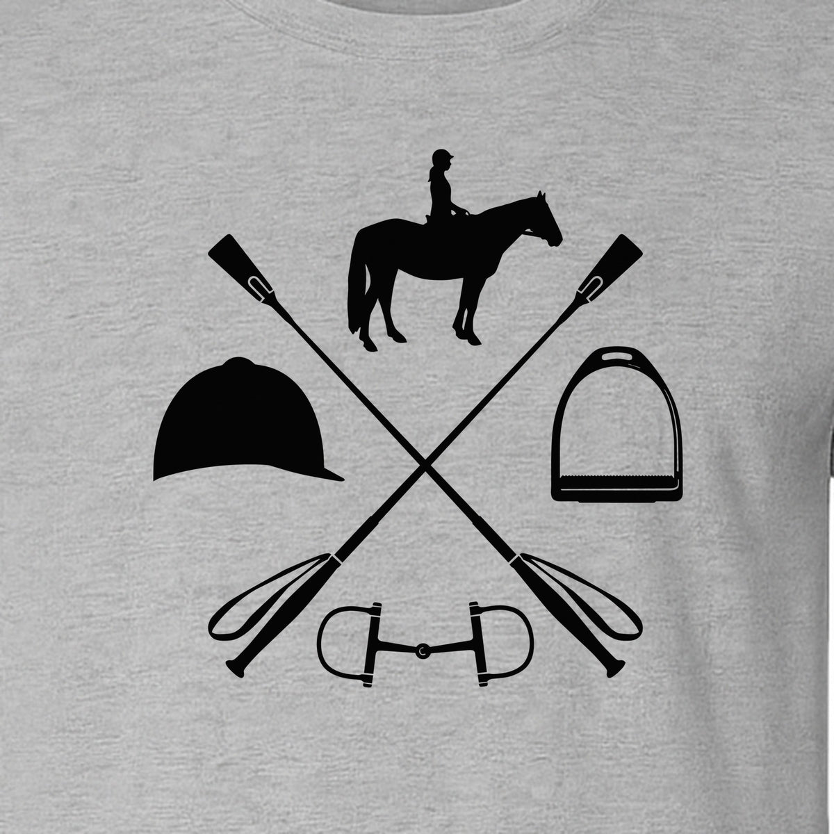 Equestrian T-Shirt, Crossed Riding Crop Horse and Tack Graphic for Horseback Riders