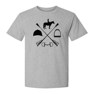 Equestrian T-Shirt, Crossed Riding Crop Horse and Tack Graphic for Horseback Riders
