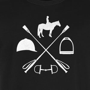 Equestrian T-Shirt, Crossed Riding Crop Horse and Tack Graphic for Horseback Riders