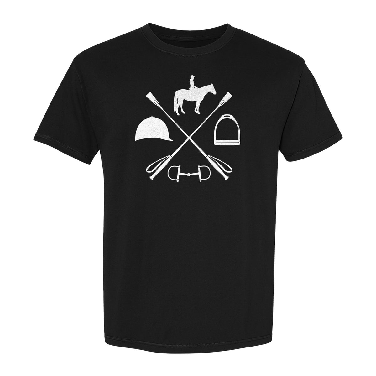 Equestrian T-Shirt, Crossed Riding Crop Horse and Tack Graphic for Horseback Riders